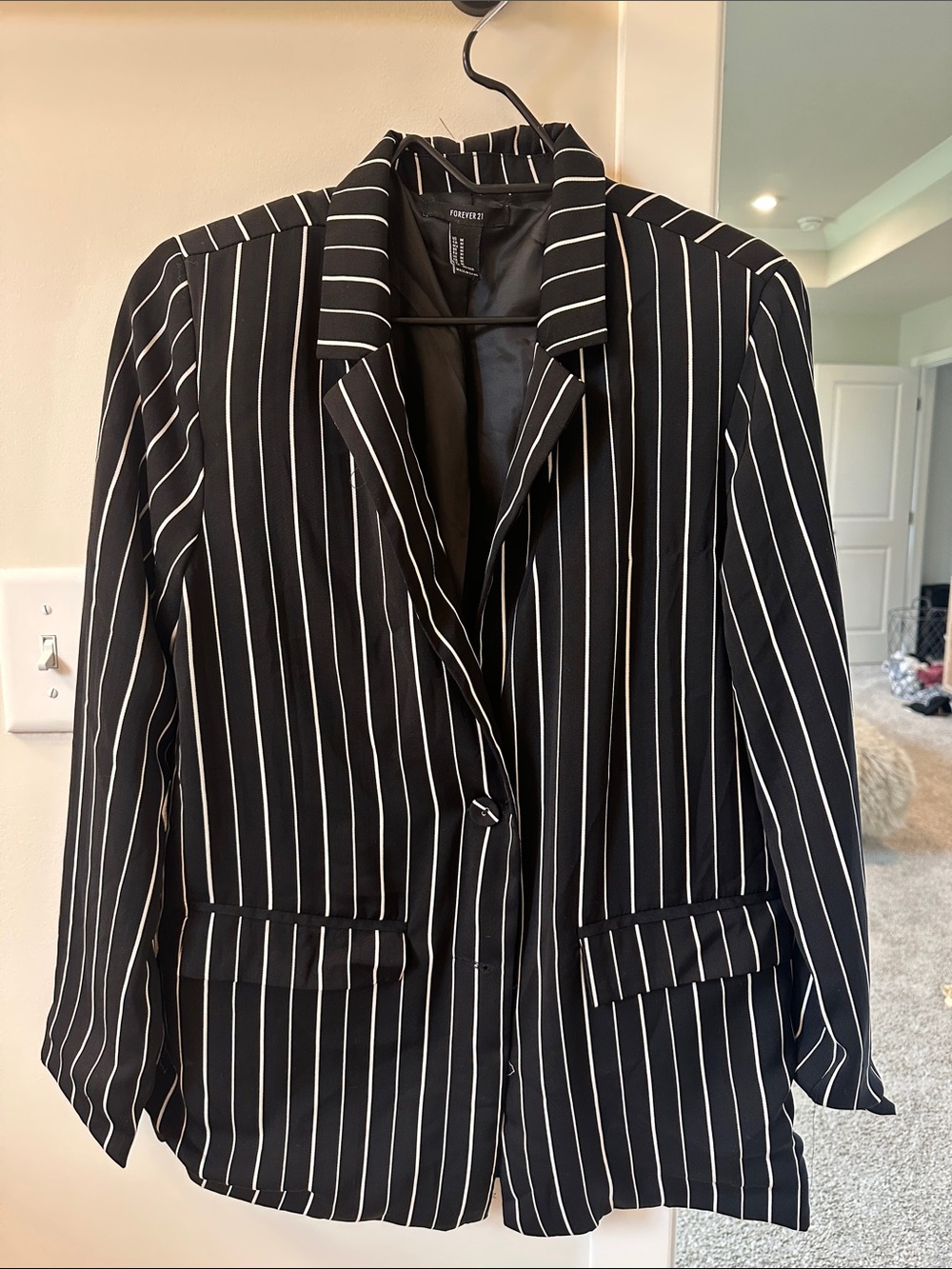 Forever 21 Black Blazer with White Pinstripes